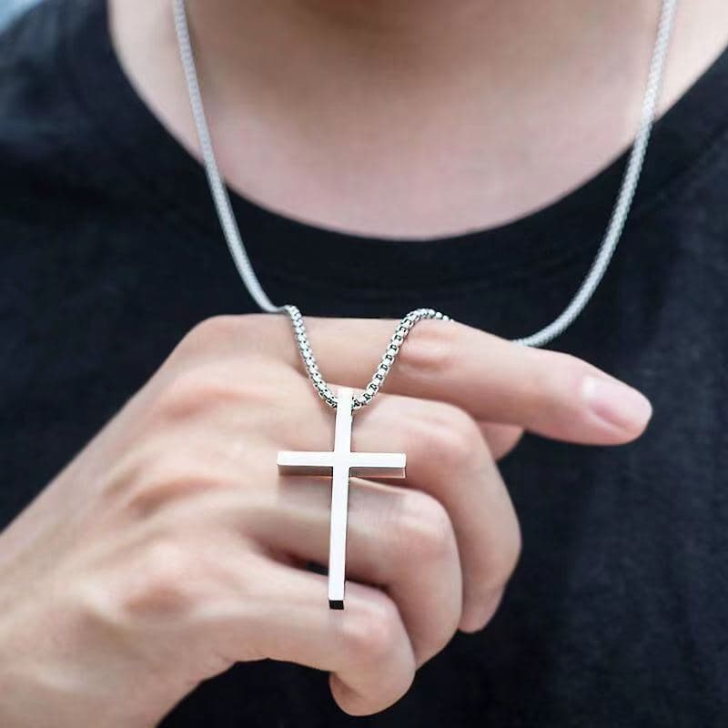 Cross-border European and American new titanium steel cross necklace men's trendy and versatile stainless steel cross pendant sweater chain accessories 3