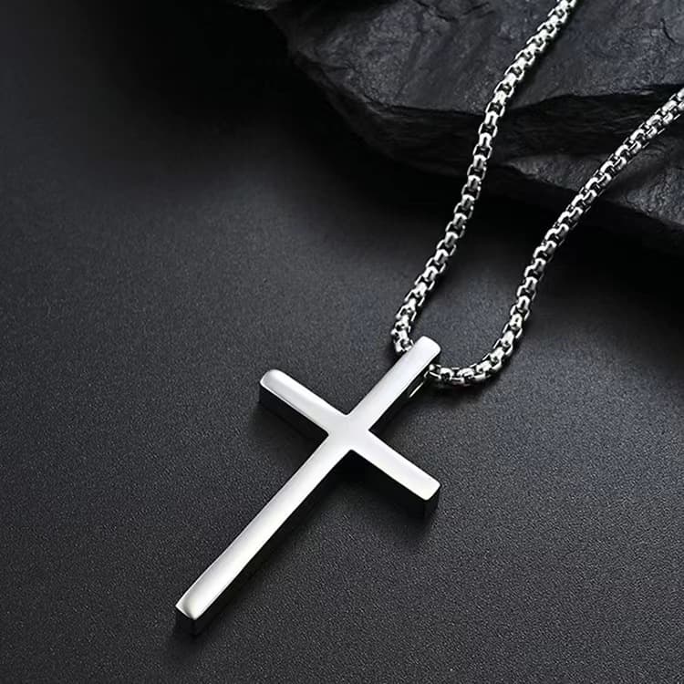 Cross-border European and American new titanium steel cross necklace men's trendy and versatile stainless steel cross pendant sweater chain accessories 4