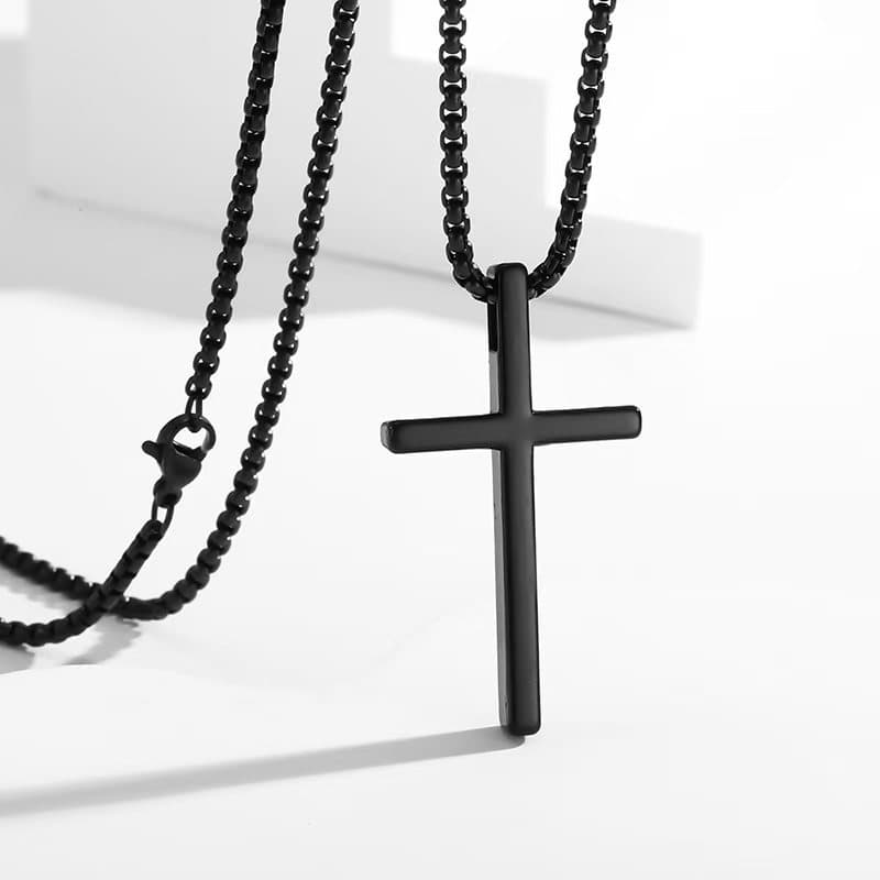 Cross-border European and American new titanium steel cross necklace men's trendy and versatile stainless steel cross pendant sweater chain accessories 7