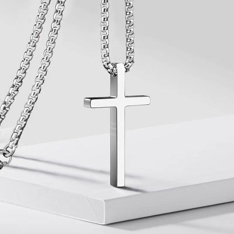 Cross-border European and American new titanium steel cross necklace men's trendy and versatile stainless steel cross pendant sweater chain accessories 9