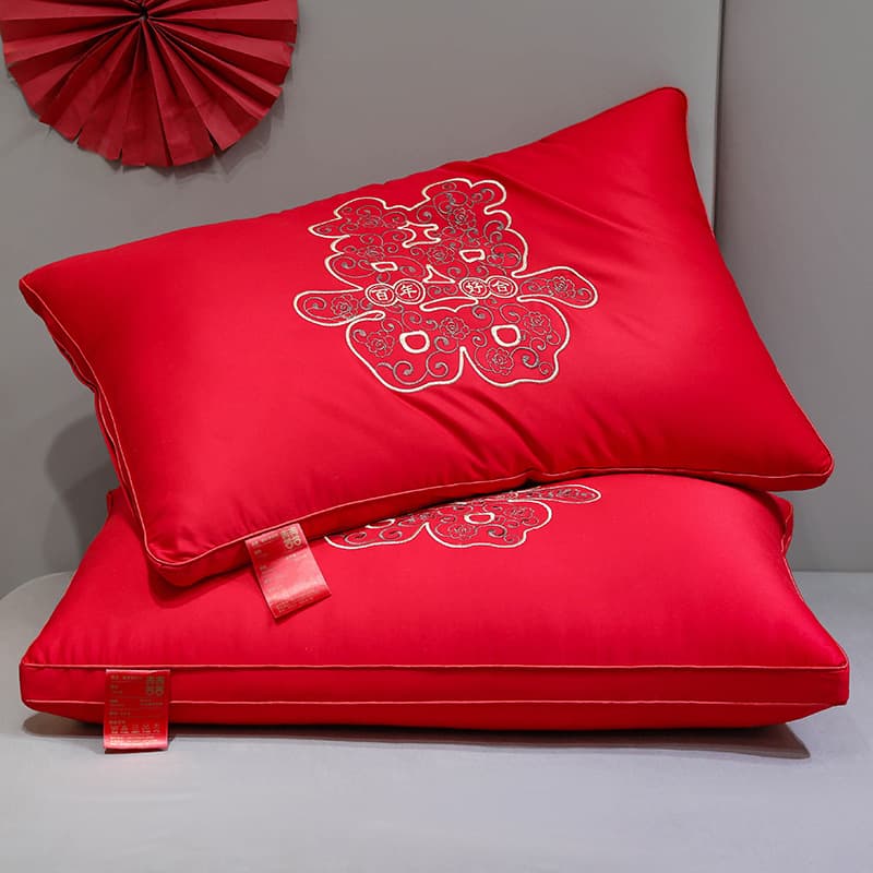 Wedding pillow core embroidery three-dimensional big red couple wedding home wedding bed dowry wedding room supplies festive 2