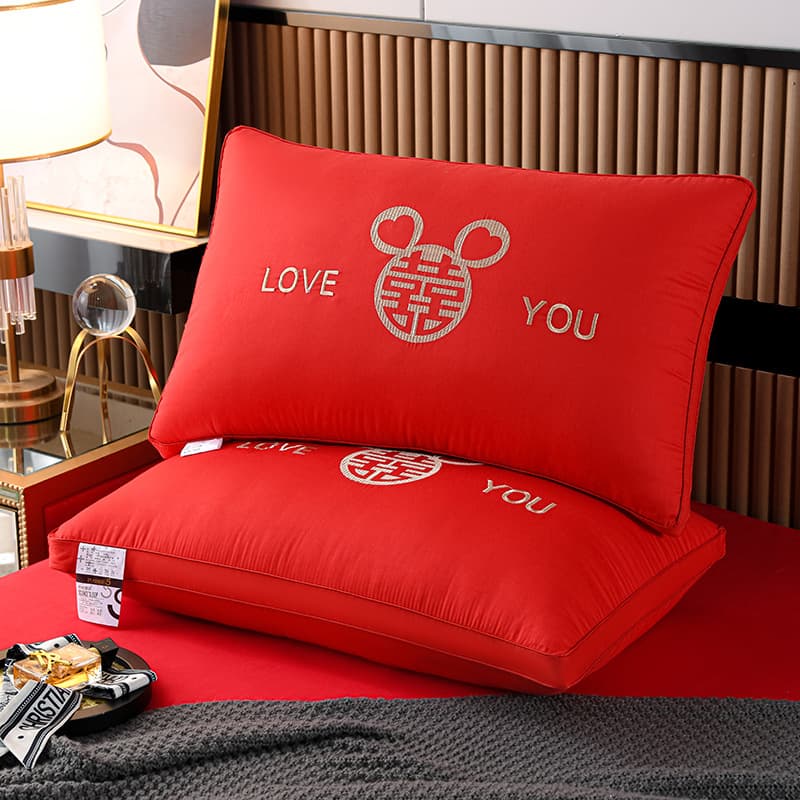 Wedding pillow core embroidery three-dimensional big red couple wedding home wedding bed dowry wedding room supplies festive 5
