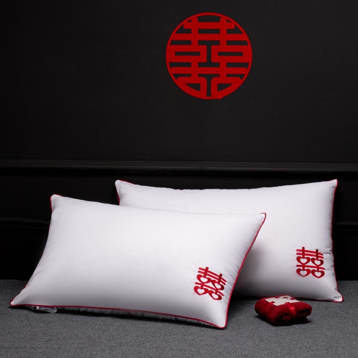 Wedding pillow core embroidery three-dimensional big red couple wedding home wedding bed dowry wedding room supplies festive 9