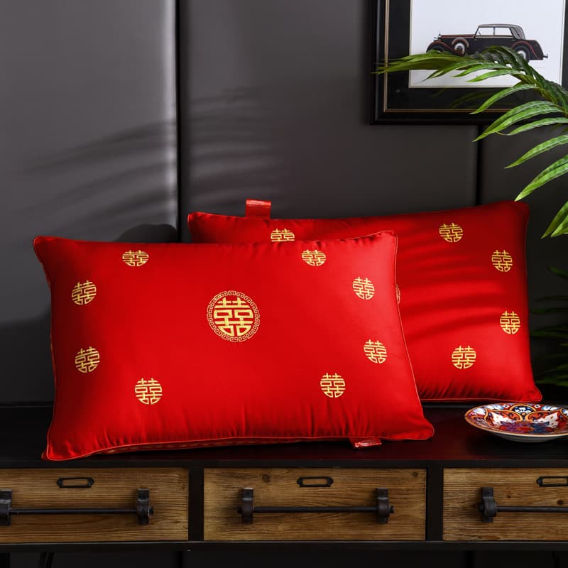 Wedding pillow core embroidery three-dimensional big red couple wedding home wedding bed dowry wedding room supplies festive 10