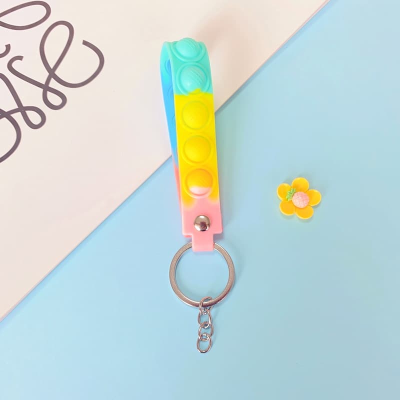 6014# Hot Selling Trendy Colorful Stress Reducing Bubble Keychain Leather Cord PVC Soft Wristband Keychain Accessories 7