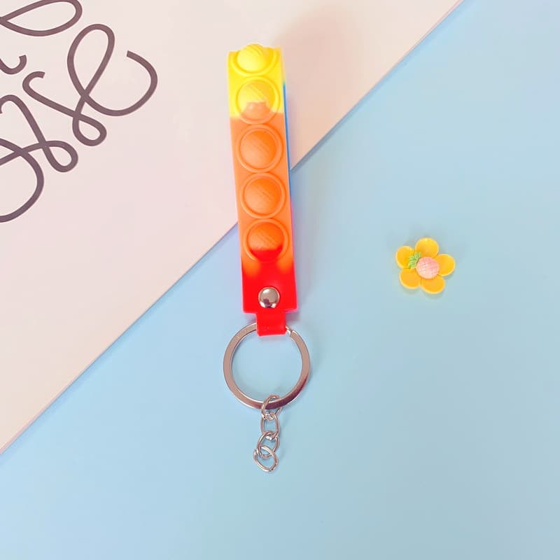 6014# Hot Selling Trendy Colorful Stress Reducing Bubble Keychain Leather Cord PVC Soft Wristband Keychain Accessories 8