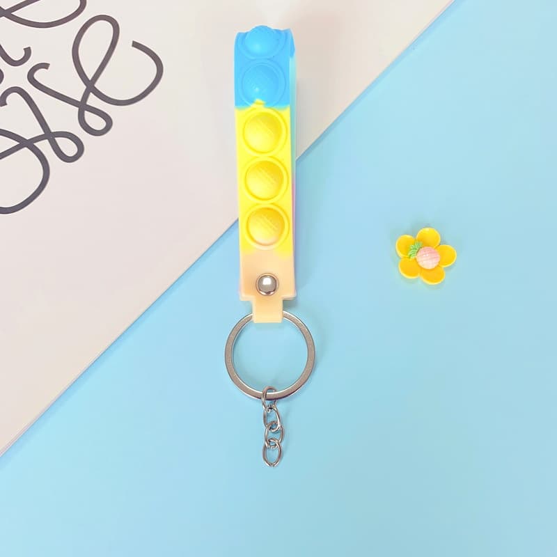 6014# Hot Selling Trendy Colorful Stress Reducing Bubble Keychain Leather Cord PVC Soft Wristband Keychain Accessories 9