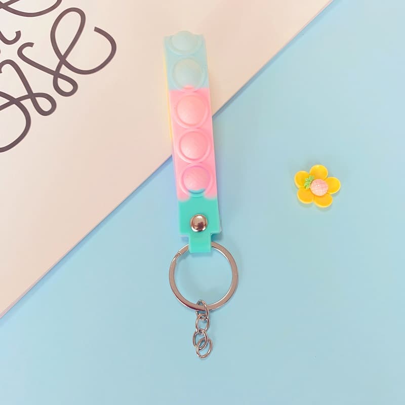 6014# Hot Selling Trendy Colorful Stress Reducing Bubble Keychain Leather Cord PVC Soft Wristband Keychain Accessories 10