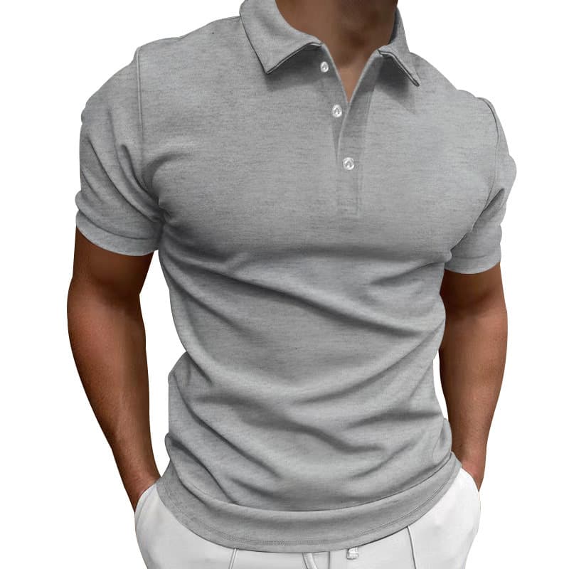 Cross-border Amazon summer men's solid color short-sleeved POLO shirt AliExpress casual slim lapel button-down shirt for men 3