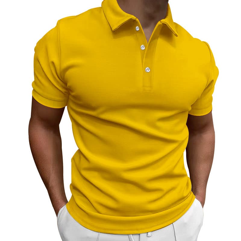 Cross-border Amazon summer men's solid color short-sleeved POLO shirt AliExpress casual slim lapel button-down shirt for men 5