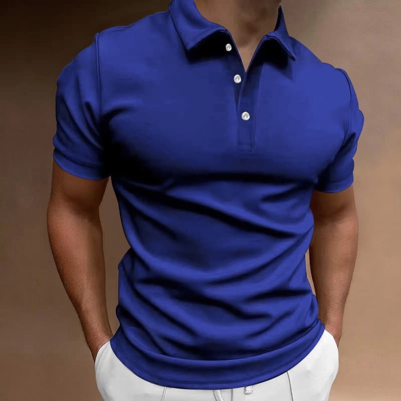 Cross-border Amazon summer men's solid color short-sleeved POLO shirt AliExpress casual slim lapel button-down shirt for men 9