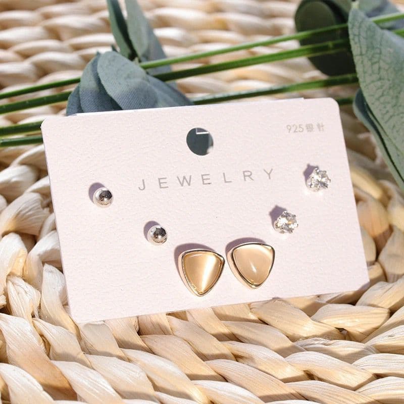 925 silver plated set asymmetrical Korean simple swan snowflake temperament female earrings student cat cat stone earrings wholesale 4