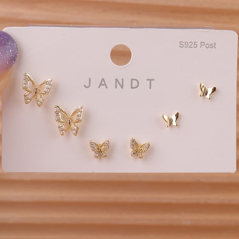 925 silver plated set asymmetrical Korean simple swan snowflake temperament female earrings student cat cat stone earrings wholesale 5