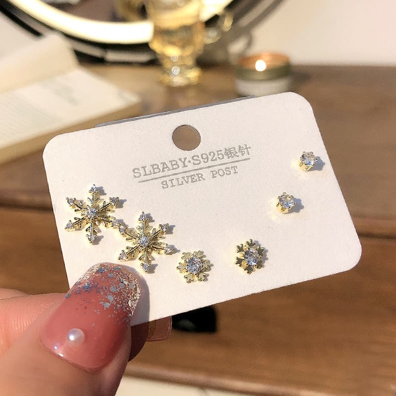 925 silver plated set asymmetrical Korean simple swan snowflake temperament female earrings student cat cat stone earrings wholesale 8