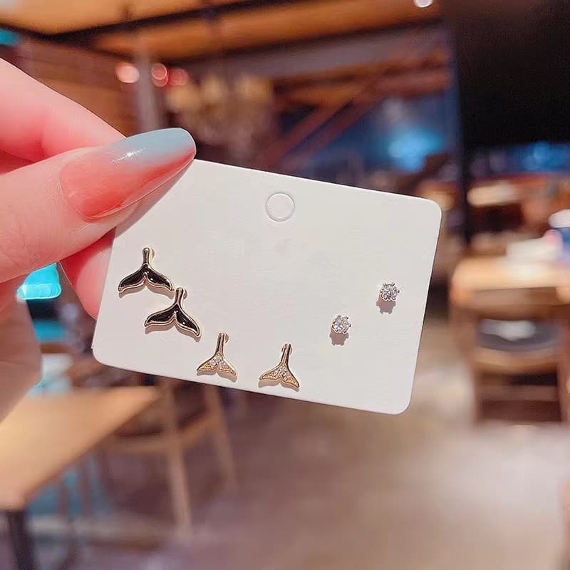 925 silver plated set asymmetrical Korean simple swan snowflake temperament female earrings student cat cat stone earrings wholesale 10
