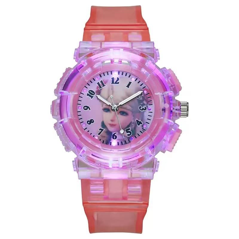 Frozen princess watch children's watch wholesale fashion creative colorful led flash transparent luminous watch 9