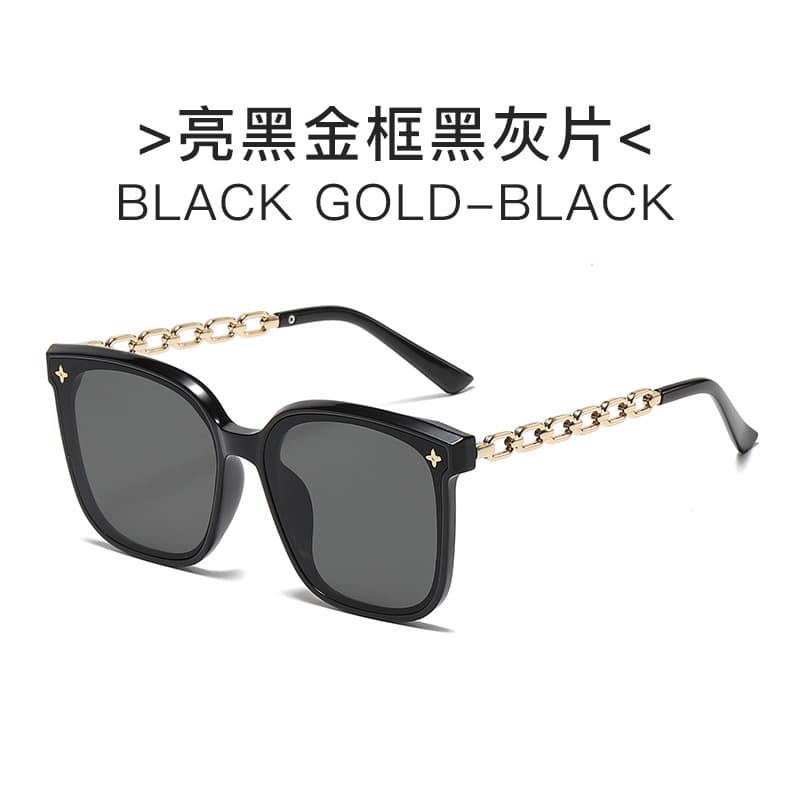 New large frame sunglasses for women, high-end anti-UV sunglasses, design chain temples, fashionable sunglasses for men 5