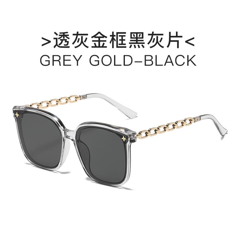 New large frame sunglasses for women, high-end anti-UV sunglasses, design chain temples, fashionable sunglasses for men 6