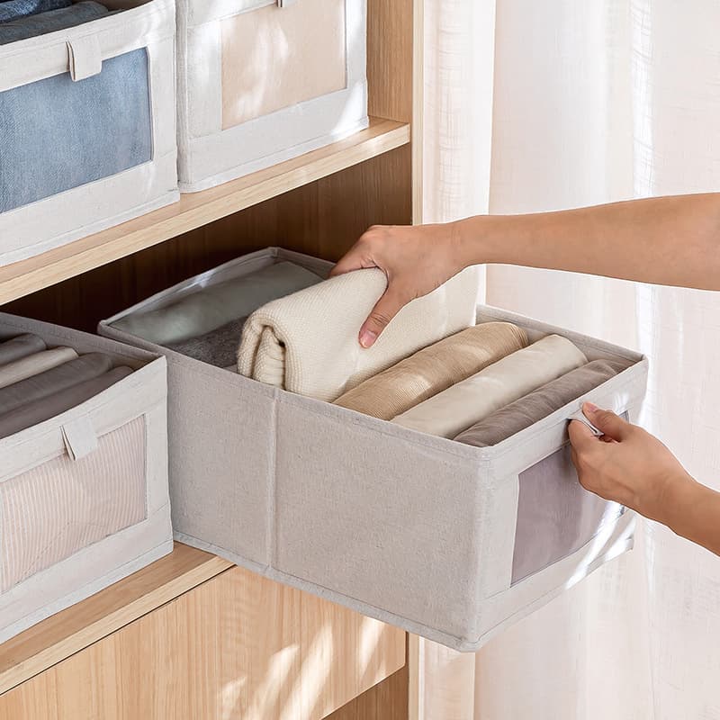 Organizer visible window clothing storage box foldable clothing storage box Japanese style wardrobe cotton and linen fabric 3