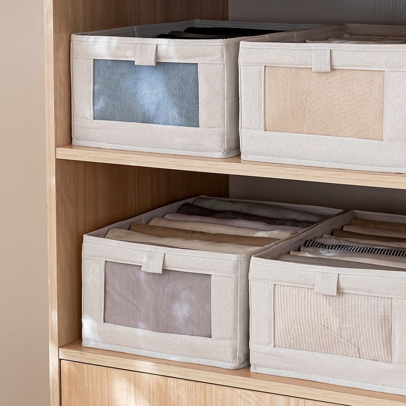 Organizer visible window clothing storage box foldable clothing storage box Japanese style wardrobe cotton and linen fabric 5