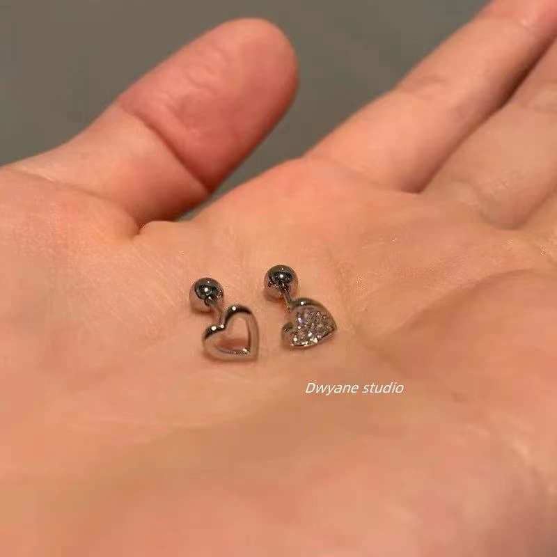 Exquisite and compact screw-buckle asymmetric love earrings for women, cold style love ear bone cochlear nails