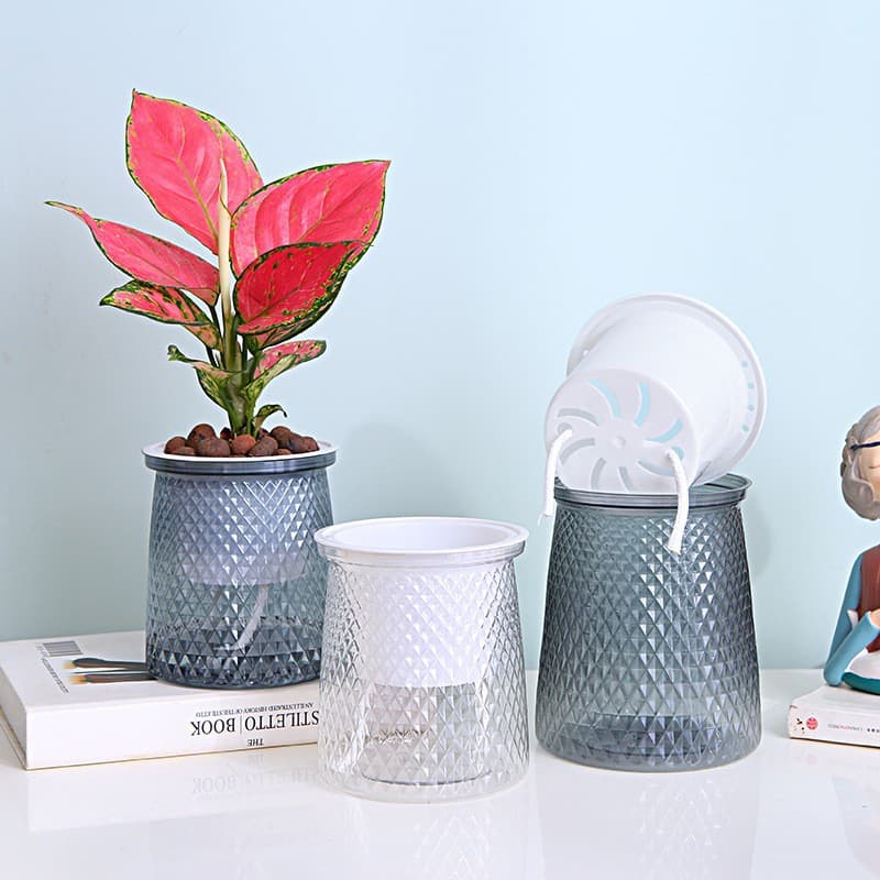 Starry Pot New Automatic Water-Absorbing Lazy Flower Pot Light Luxury Creative Flower Arrangement Office Plastic Hydroponic Flower Pot Wholesale