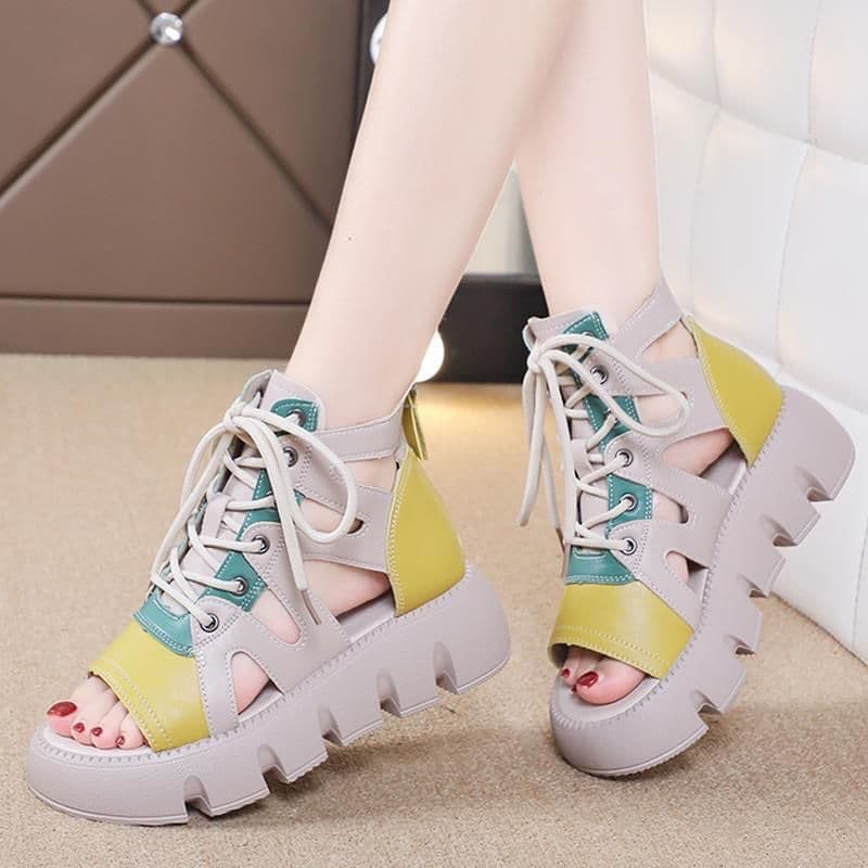 Sandal boots women's retro thick-soled sandals lace-up fashion hollow sandals 2026 summer new style breathable casual platform shoes 2