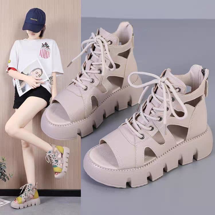 Sandal boots women's retro thick-soled sandals lace-up fashion hollow sandals 2026 summer new style breathable casual platform shoes 3