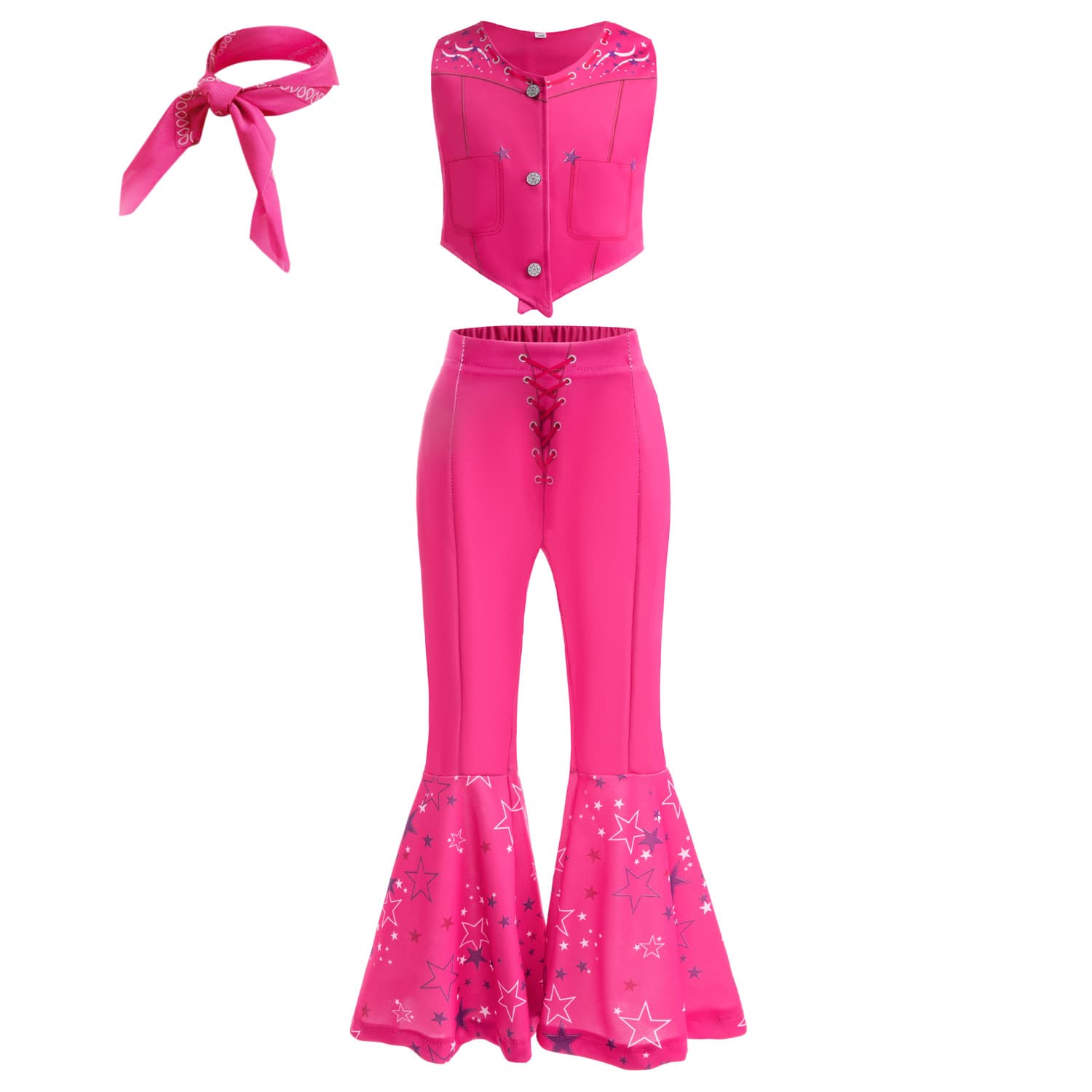 European and American cosplay movie Barbie three-piece set with silk scarf children's sleeveless party dress printed performance clothing