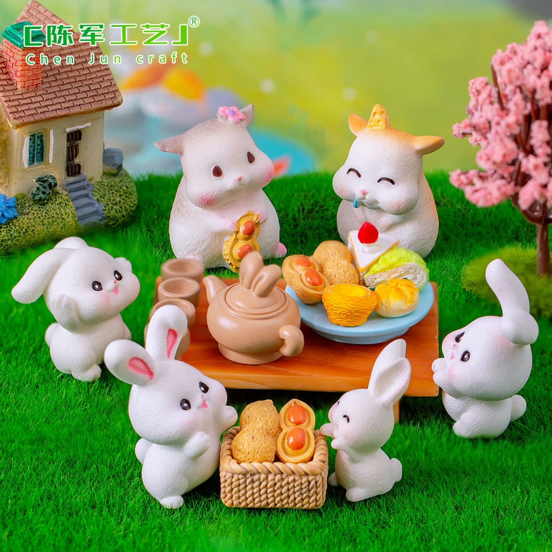 Micro-landscape creative little rabbit cooking tea party around the stove gardening landscaping DIY decoration accessories desktop small ornaments 2