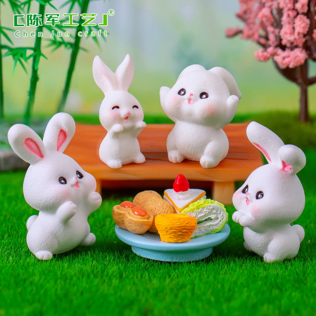 Micro-landscape creative little rabbit cooking tea party around the stove gardening landscaping DIY decoration accessories desktop small ornaments 5