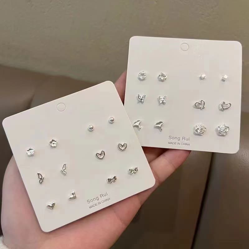 925 silver plated earrings for pierced ears, exquisite and simple 6 pairs set, versatile, small and cute earrings, non-duplicate earrings for women 2