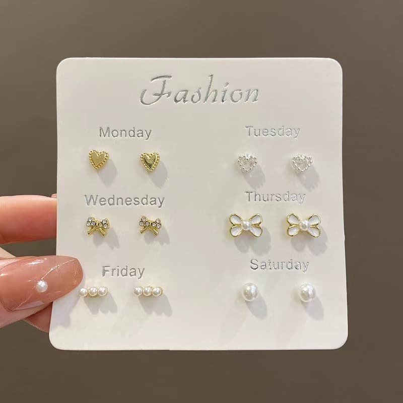 925 silver plated earrings for pierced ears, exquisite and simple 6 pairs set, versatile, small and cute earrings, non-duplicate earrings for women 8
