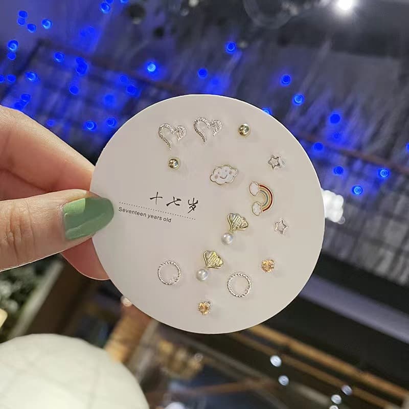 925 silver plated earrings for pierced ears, exquisite and simple 6 pairs set, versatile, small and cute earrings, non-duplicate earrings for women 10