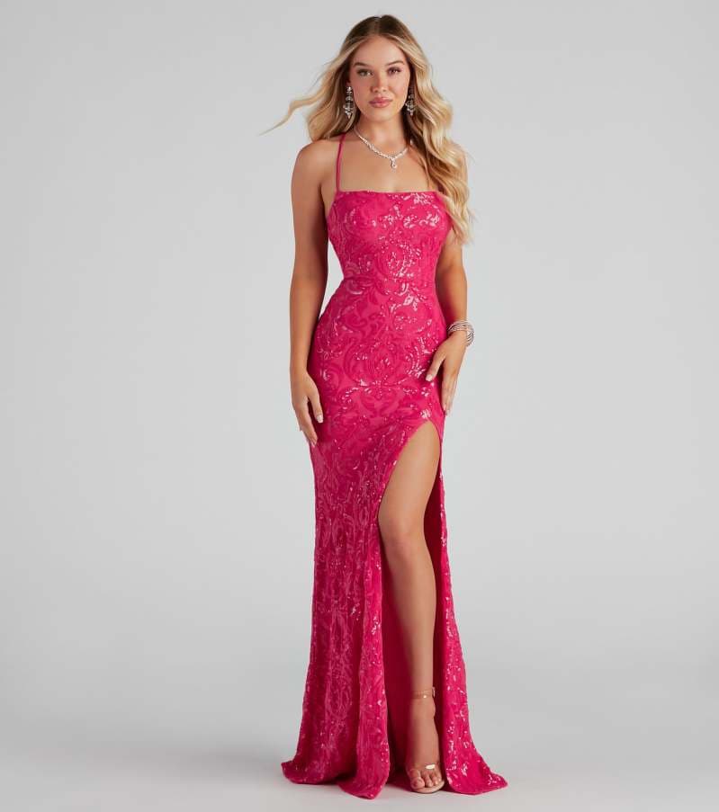 Cross-border European and American sexy one-line collar sequin evening dress elegant slit banquet party dress (3 colors) 7