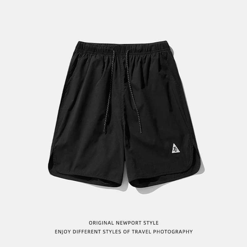 Hanlu Men's Loose Casual Shorts Hem Arc Slit Design Functional American Embroidery Sports Quarter Pants 6