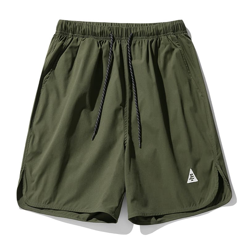 Hanlu Men's Loose Casual Shorts Hem Arc Slit Design Functional American Embroidery Sports Quarter Pants 10