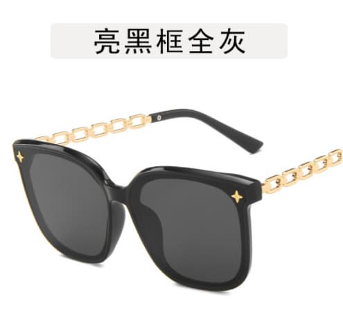 High-end sunglasses for women, slimming face, 2023 new style, chain leg star sunglasses, big face, slimming, black 7