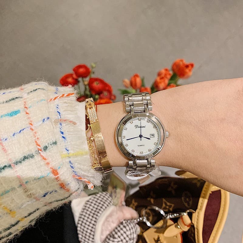 Dinimi fashion simple temperament steel belt quartz retro diamond scale ladies watch female watch 2