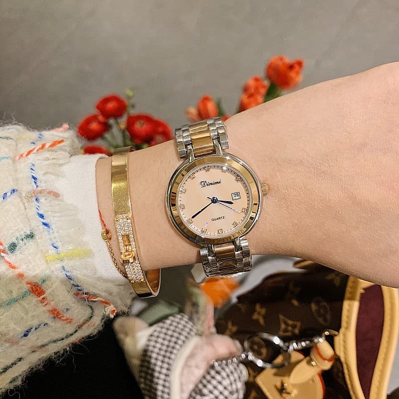 Dinimi fashion simple temperament steel belt quartz retro diamond scale ladies watch female watch 4