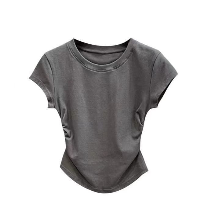 ins hot girl pure desire waist T-shirt short-sleeved women's summer new solid color bottoming pullover slim top women's trendy wholesale 4