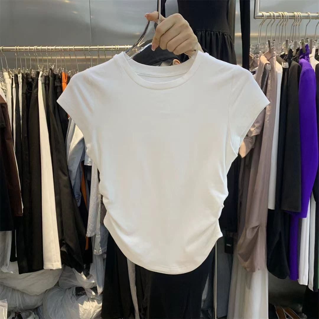 ins hot girl pure desire waist T-shirt short-sleeved women's summer new solid color bottoming pullover slim top women's trendy wholesale 5