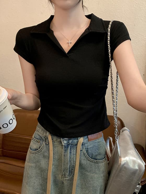 ins hot girl pure desire waist T-shirt short-sleeved women's summer new solid color bottoming pullover slim top women's trendy wholesale 10
