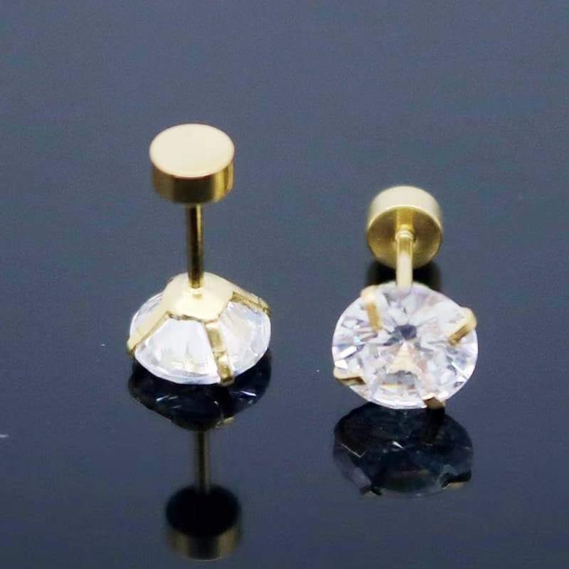 Xiaohongshu's hot model 316L titanium steel earrings for women, flat-bottomed screw type, super flash ear bone nails, no need to take them off while sleeping. 8