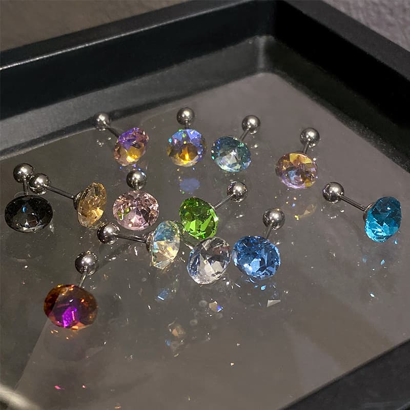 Explosive Huazi 8mm earrings, ear bones, cochlear nails, ultra-flash colored diamonds, no need to remove titanium steel earrings for sleeping, temperament small earrings