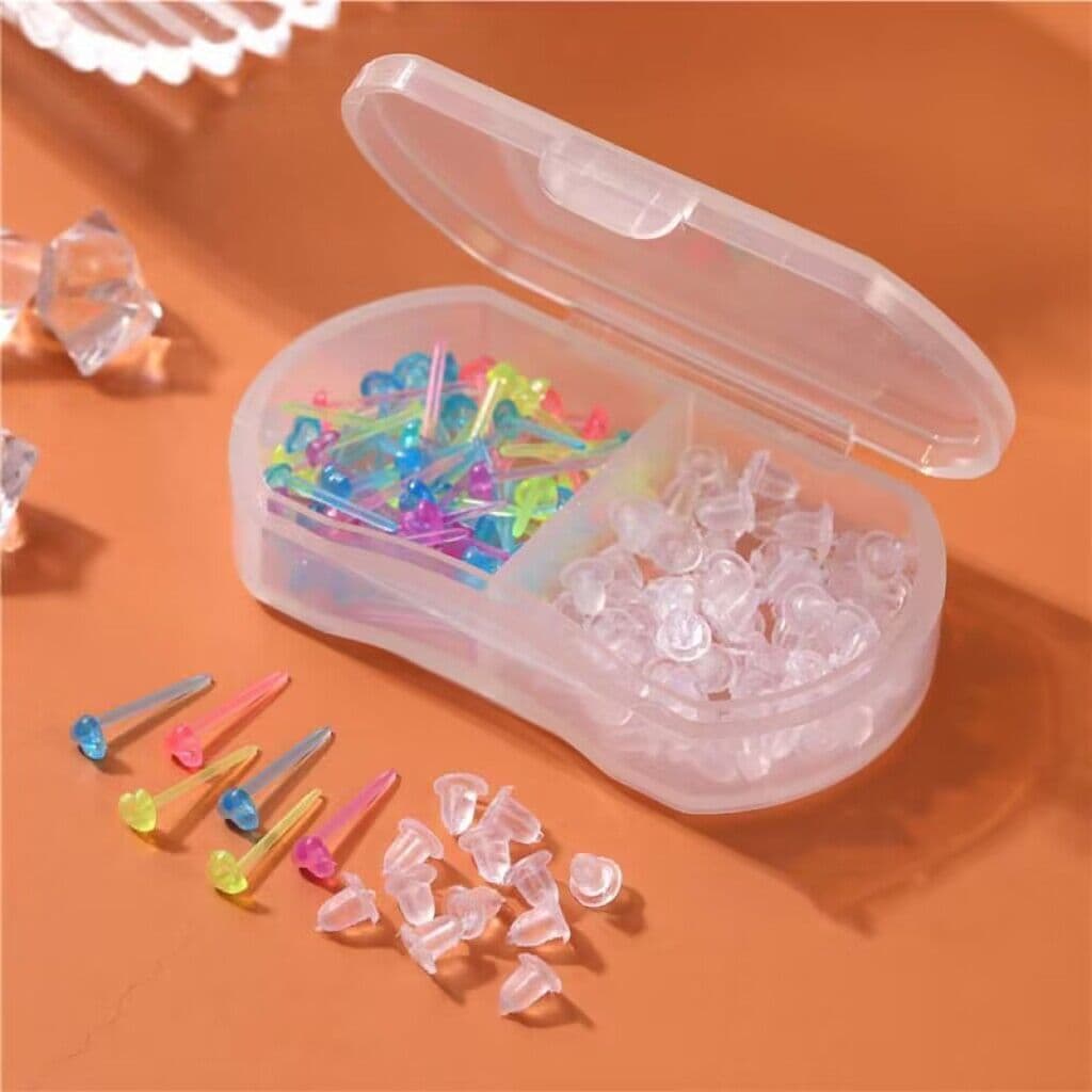 2-grid ear stick with ear plug set, ear piercing, anti-ear plug ear nail, plastic ear stick, simple silicone ear stick, ear needle 3