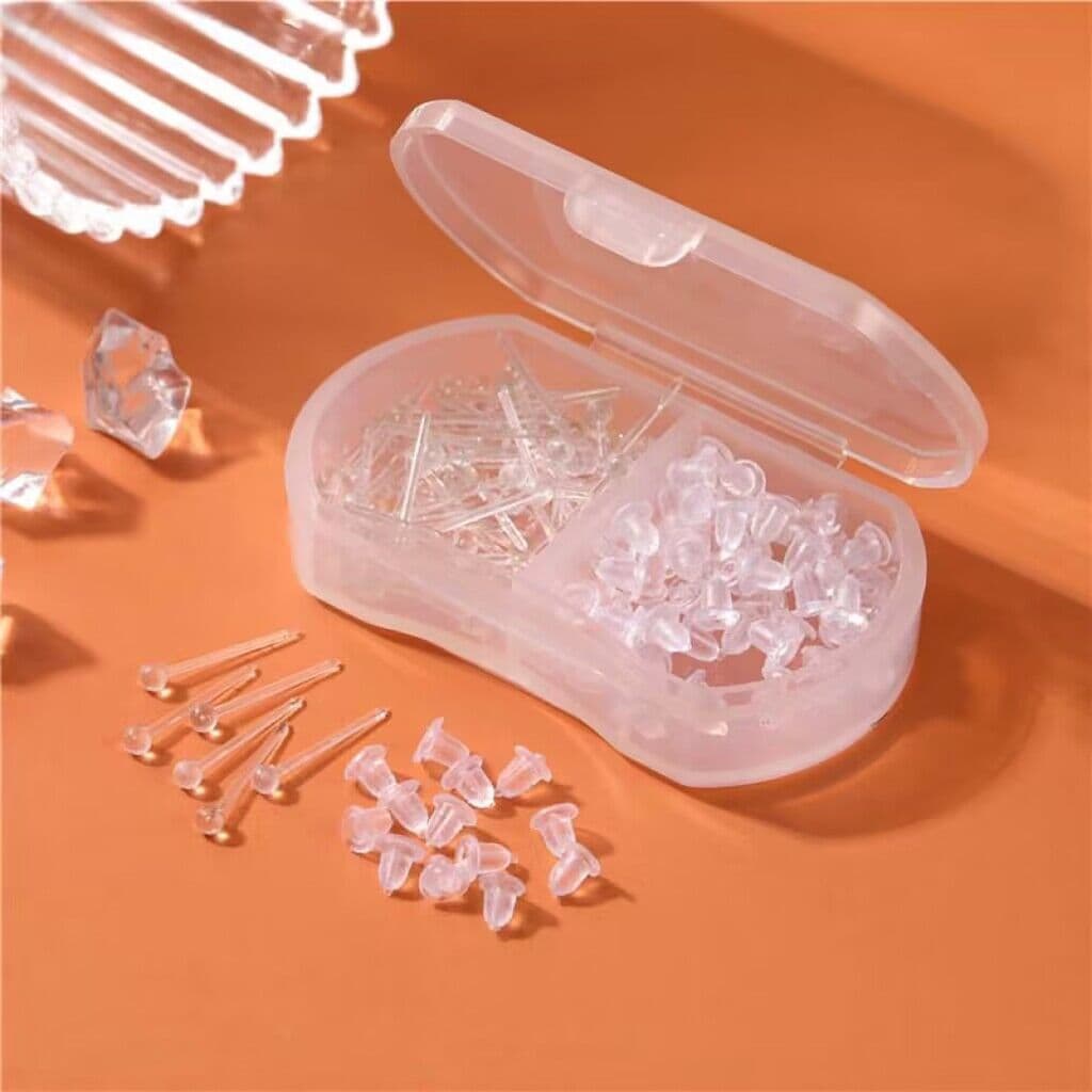 2-grid ear stick with ear plug set, ear piercing, anti-ear plug ear nail, plastic ear stick, simple silicone ear stick, ear needle 4