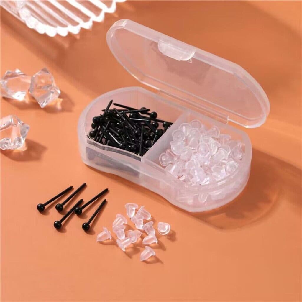 2-grid ear stick with ear plug set, ear piercing, anti-ear plug ear nail, plastic ear stick, simple silicone ear stick, ear needle 8