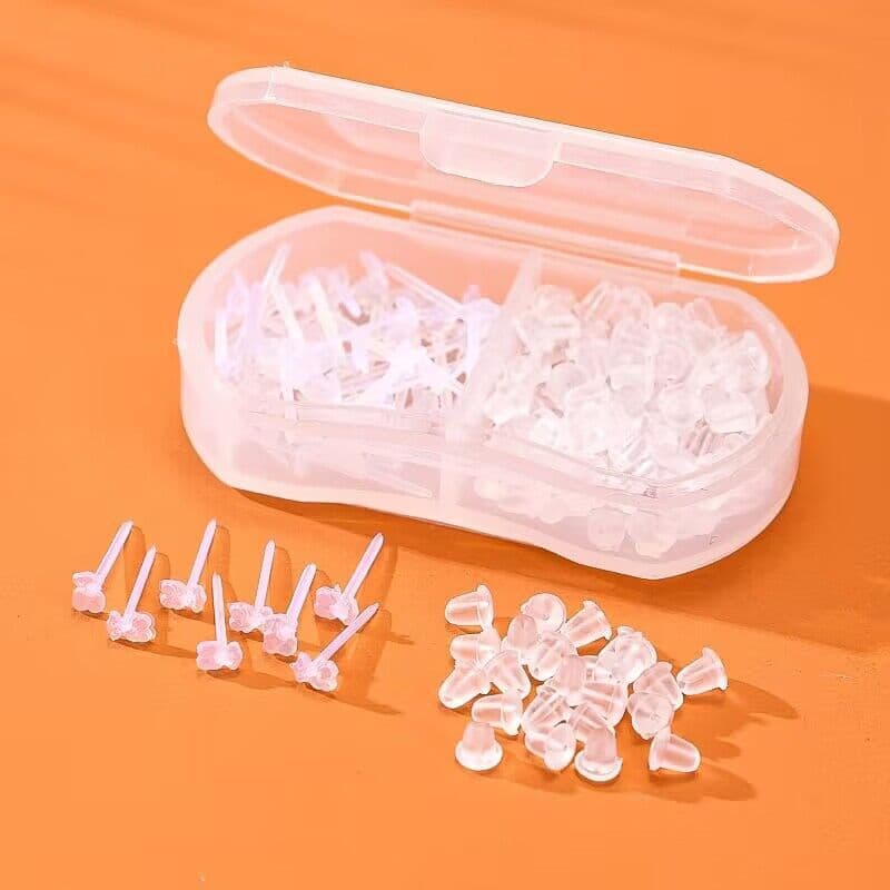2-grid ear stick with ear plug set, ear piercing, anti-ear plug ear nail, plastic ear stick, simple silicone ear stick, ear needle 9