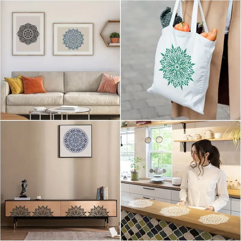 Cross-border Amazon spray painting template 4-piece set mandala template children diy drawing painting template hollow template 4